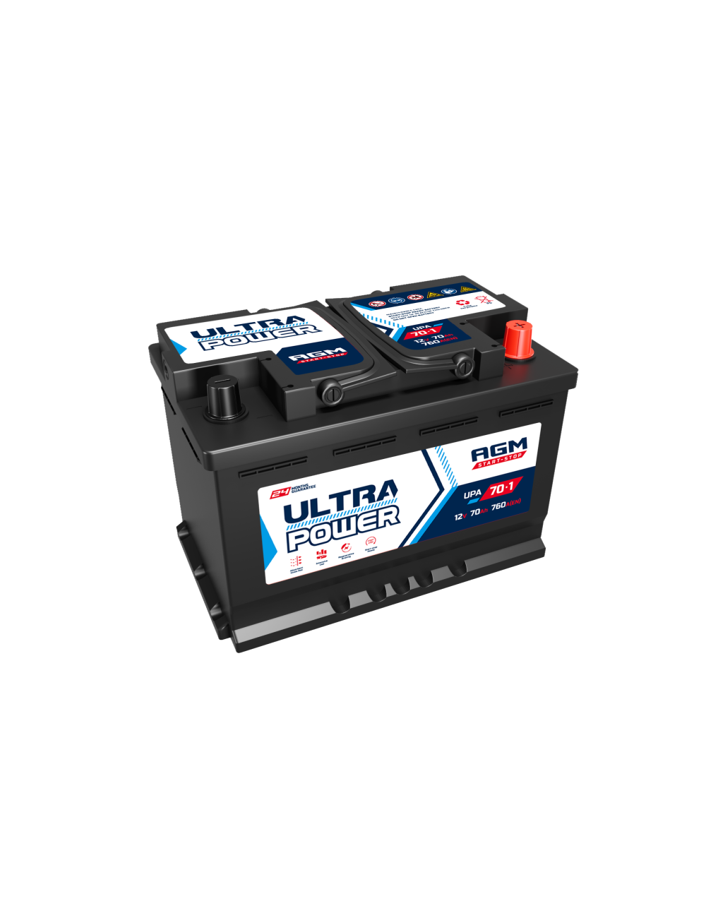 Ultra Power AGM 70Ah 760A P+ 12V Akumulator AUP-70-1