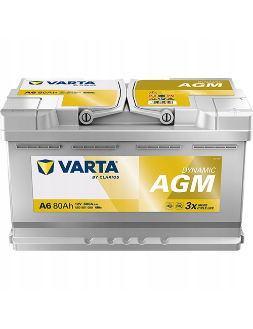 VARTA 80Ah 800A Silver Dynamic A6 AGM P+ 12V Akumulator 315x175x190mm 2026r
