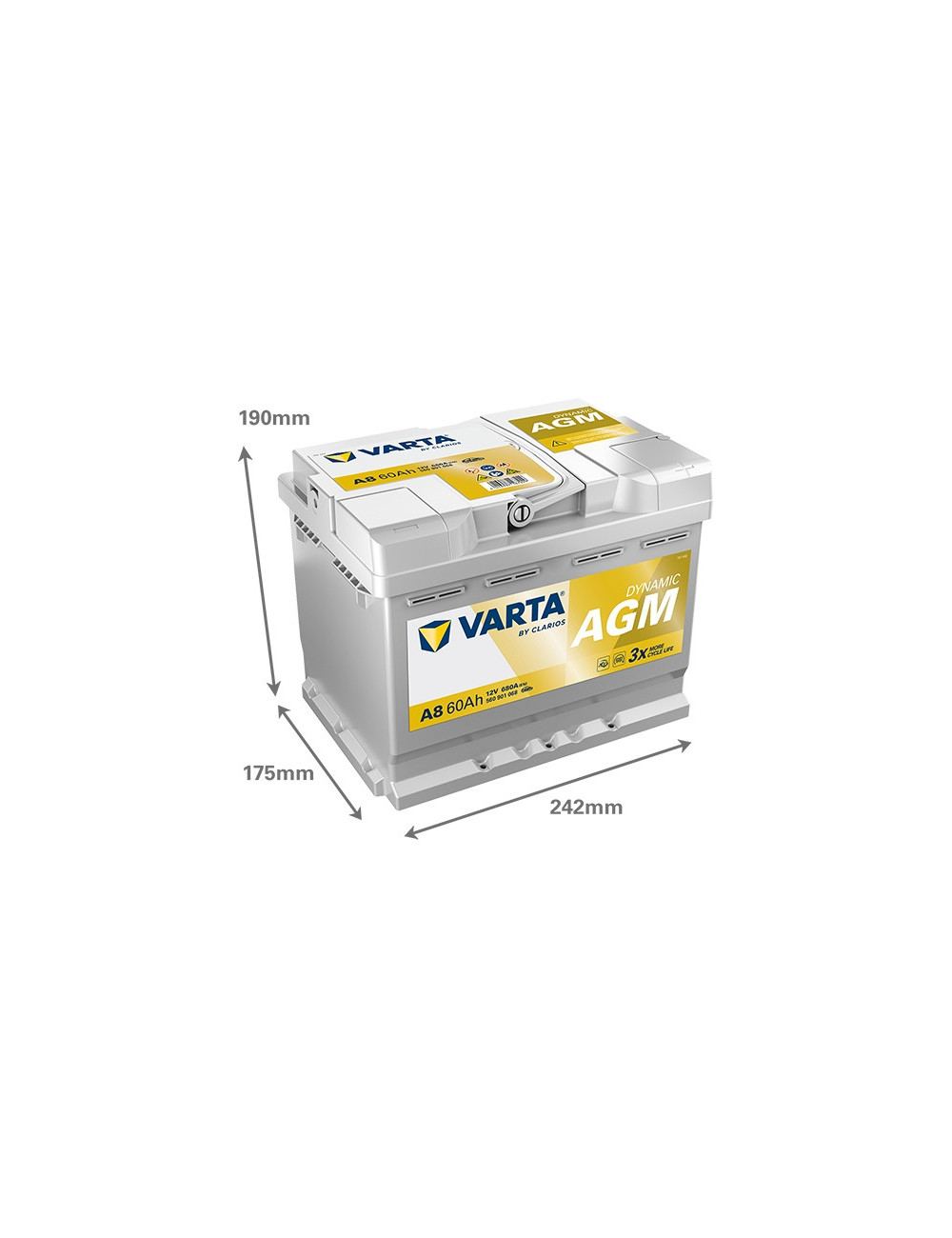 VARTA 60Ah 680A Silver Dynamic A8 AGM P+ 12V Akumulator 242x175x190 2025r