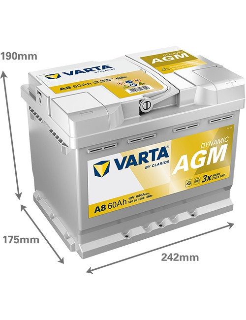 VARTA 60Ah 680A Silver Dynamic A8 AGM P+ 12V Akumulator 242x175x190 2025r