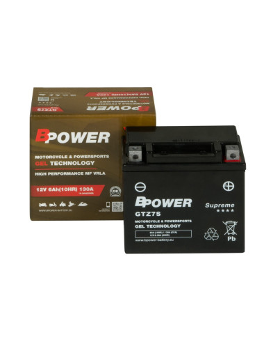 Akumulator motocyklowy BPower GTZ7S 6h 130A Żelowy GEL Supreme YTZ7S