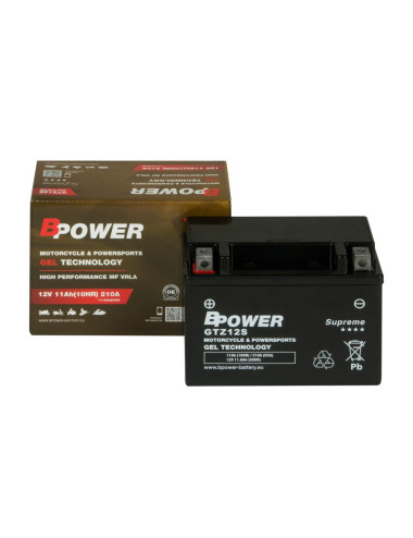 Akumulator motocyklowy BPower GTZ12S 11h 210A L+ Żelowy GEL Supreme YTZ12S