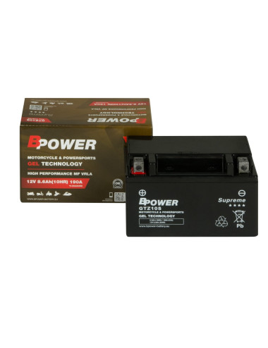 Akumulator motocyklowy BPower GTZ10S 8,6h 190A L+ Żelowy GEL Supreme YTZ10S