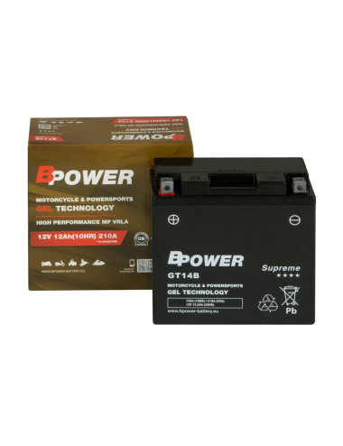 Akumulator motocyklowy BPower GT14B 12Ah 210A Żelowy GEL Supreme YT14B-BS