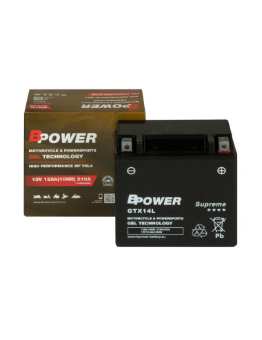 Akumulator motocyklowy BPower GTX14L 12Ah 210A Żelowy GEL Supreme YTX14L-BS