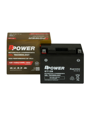 Akumulator motocyklowy BPower GT12B 10Ah 165A Żelowy GEL Supreme YT12B-BS