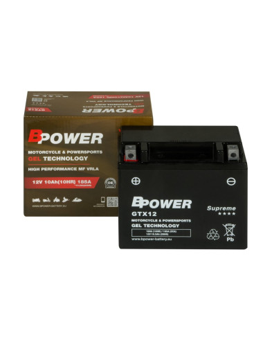 Akumulator motocyklowy BPower GTX12 10Ah 185A Żelowy GEL Supreme YTX12-BS