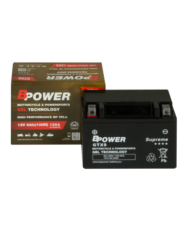 Akumulator motocyklowy BPower GTX9 8Ah 125A L+ Żelowy GEL Supreme YTX9-BS