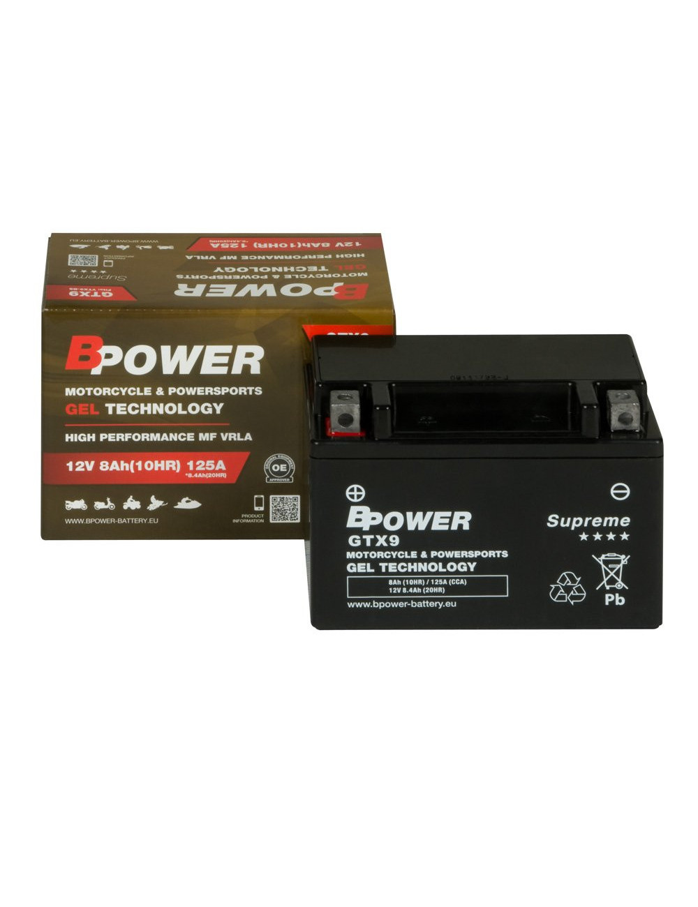Akumulator motocyklowy BPower GTX9 8Ah 125A L+ Żelowy GEL Supreme YTX9-BS
