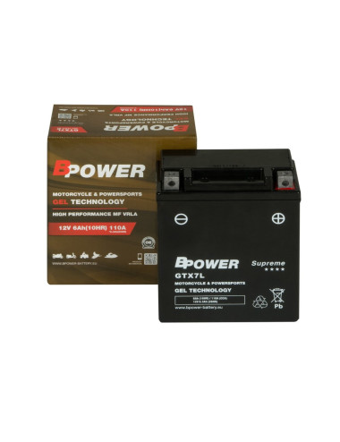 Akumulator motocyklowy BPower GTX7L 6Ah 110A P+ Żelowy GEL Supreme YTX7L-BS