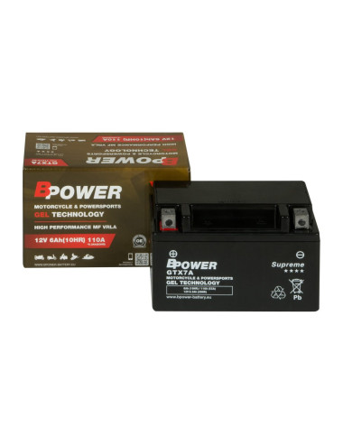Akumulator motocyklowy BPower GTX7A 6Ah 110A L+ Żelowy GEL Supreme YTX7A-BS