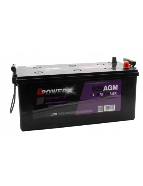 BPOWER 180Ah 1000A 629 AGM Akumulator Ciężarowy super wytrzymałość Hotelowy