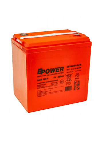 BPOWER 280Ah AGM-145 Akumulator 6V do pracy cyklicznej 700 cykli DEEP-CYCLE