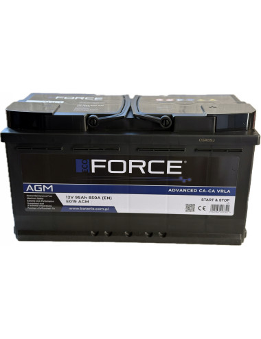 ECO FORCE 95Ah 850A E019 AGM P+ 12V Akumulator START STOP S5 A13 A5 EK950