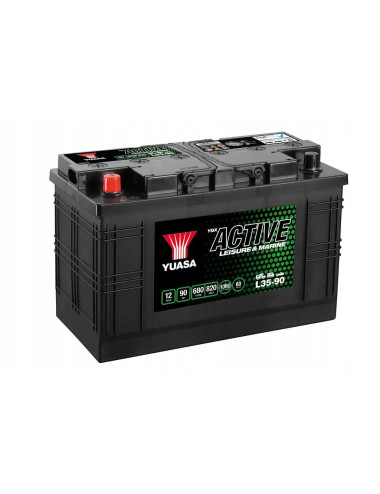 YUASA 90Ah 680A L35-90 L+ 12V Akumulator do kampera głębokiego rozładowania