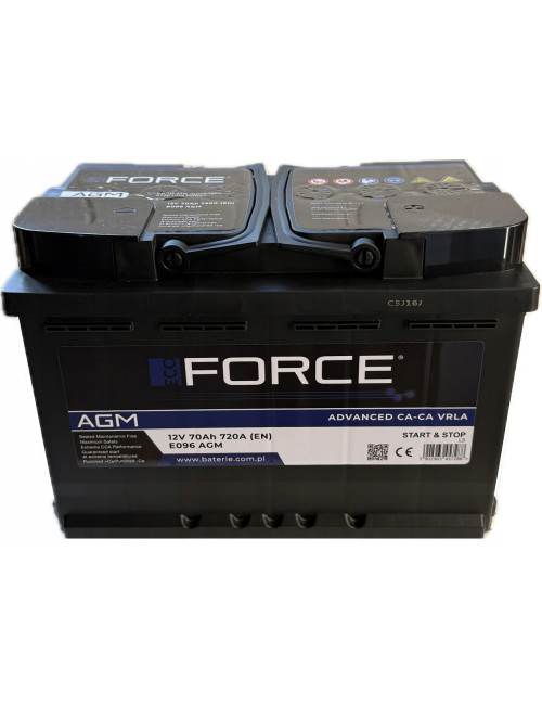 ECO FORCE 70Ah 720A E096 AGM P+ 12V Akumulator 278x175x190 W211 QASHQAI